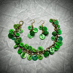 Handmade Green Button Bracelet & Earring Set